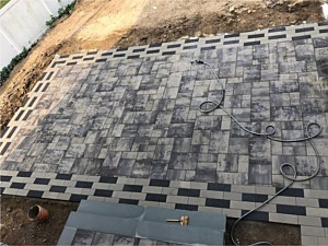 modern gray brick paver patio nicolock granite city alpine smooth pewter raven plank pavers herringbone border design seat wall contemporary chain link double border